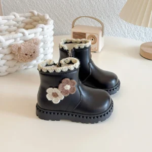 Flower Decor Fleece Lined Winter Boots Warm Thickened Cotton Snow Boots