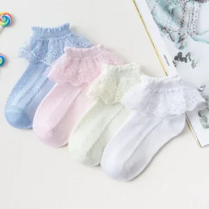 4-Pack Girls Lace Socks Cotton Ankle Socks