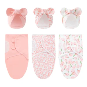 Three sets of newborn swaddle blankets and hats
