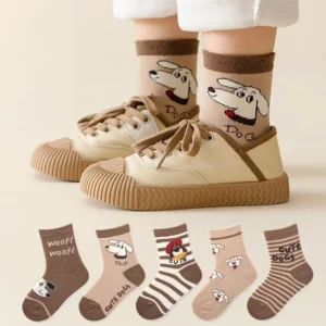 5 Pairs of Children's Socks Spring and Autumn  Solid Color Boys and Girls