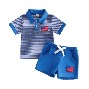 Independence Day Outfits Short Sleeve  American Flag Embroidery